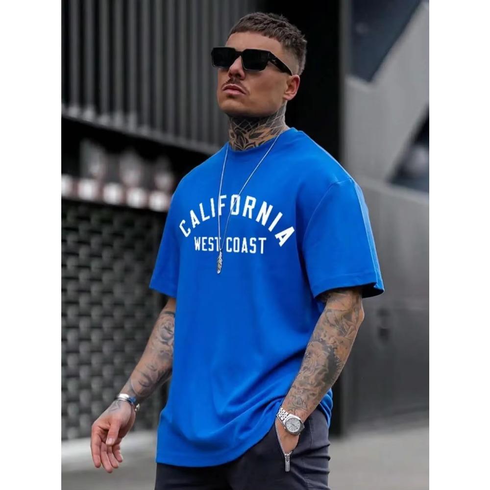 2023 T-shirt Summer New Fashion Men's English Letter Printing Pattern Casual Loose Street Fitness High Quality Cotton Top