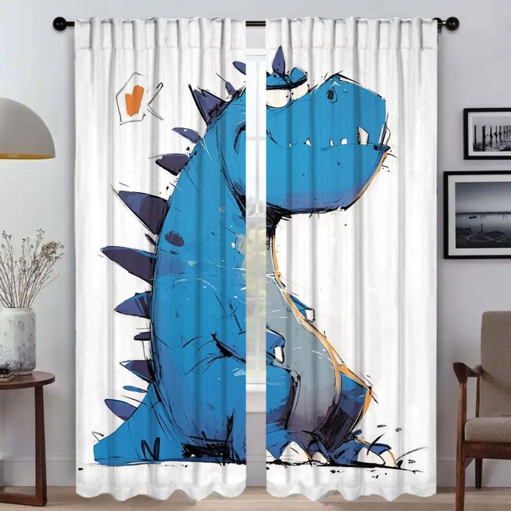 

Милые противомоскитные шторы в виде тираннозавра для камеры, кухонные шторы из 2 предметов, затемняющие шторы для комнаты, 2 панели, гостиная W50xH70cmx2pcs-CL