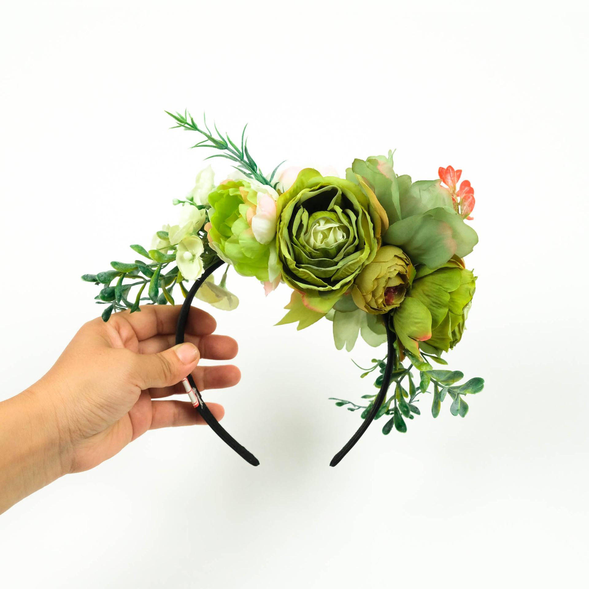 Fresh Forest Double-Sided Peony Rose Hairpin Headband for Outdoor Photoshoots and Parties