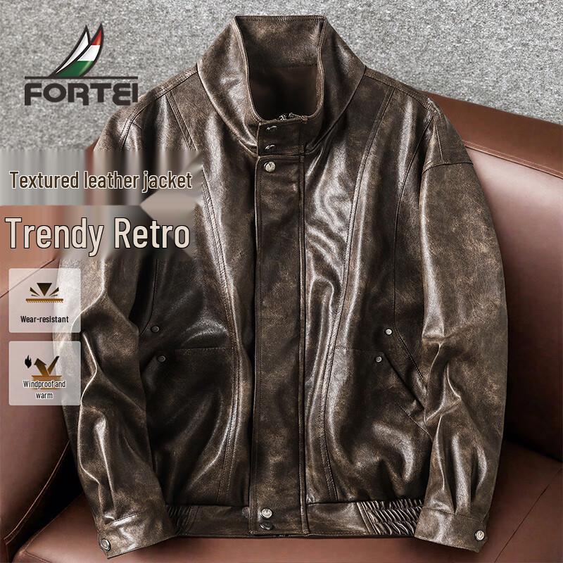 

Мужская ветрозащитная куртка в ретро-стиле с воротником-стойкой из ПУ-кожи XL