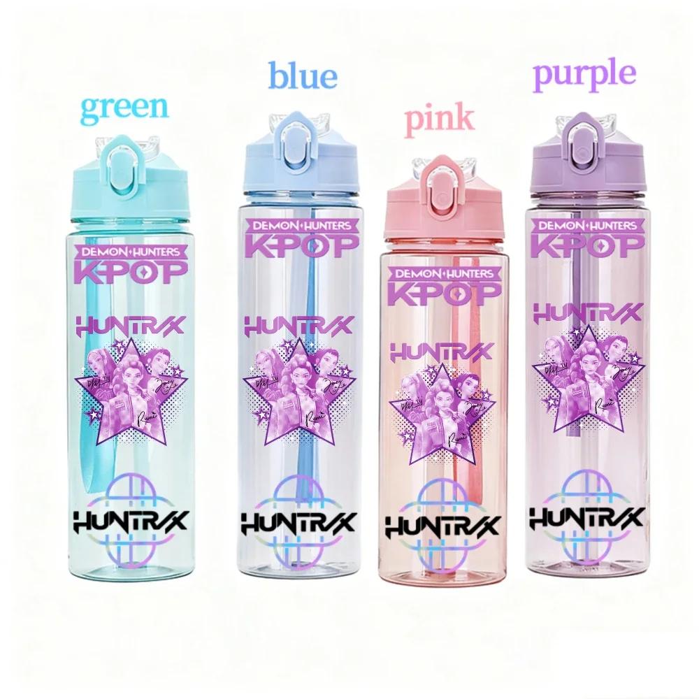 800ML KPOP Demon Hunters Transparent Water Cup Leakproof Shatterproof Anime Fashion Portable Sports Cup designed for Boys and Girls Present