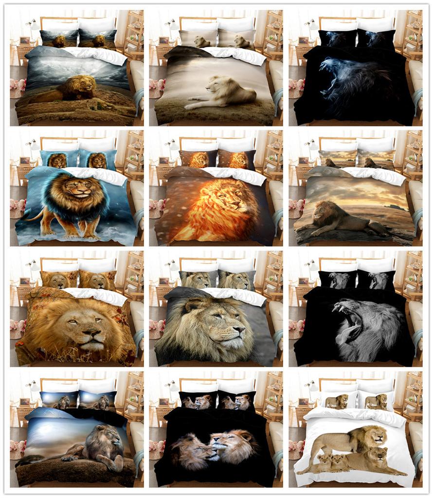 Ferocious Lion Digital Printing Three-Piece Set 3D Three-Dimensional Home Textile Quilt Cover Pillowcase