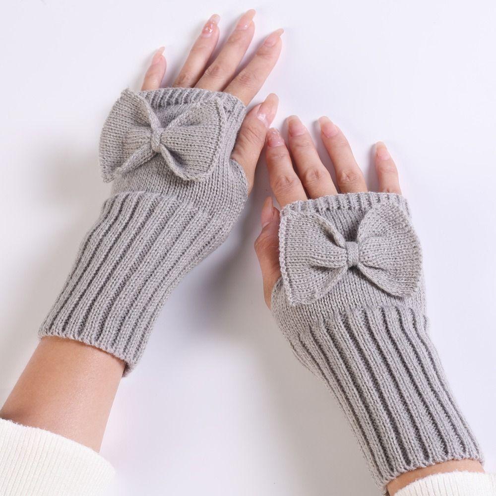 Bow Knitted Gloves Cycling Gloves Half Finger Gloves Fashion Twists Gloves  Autumn