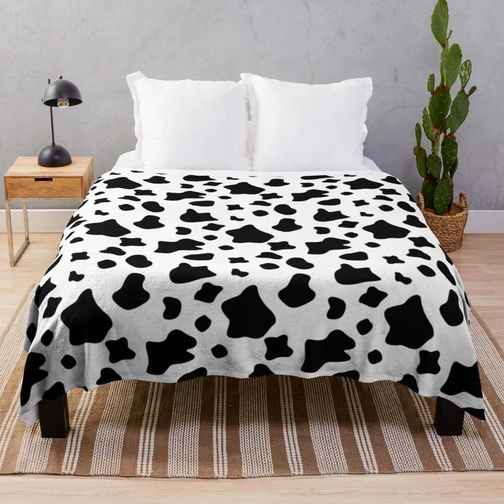 Cowhide Print Flannel Blanket, Cow Fur Print Flannel Throw Blanket Gift for Kids Adults, Soft Fleece Blanket for Couch Sofa Bed