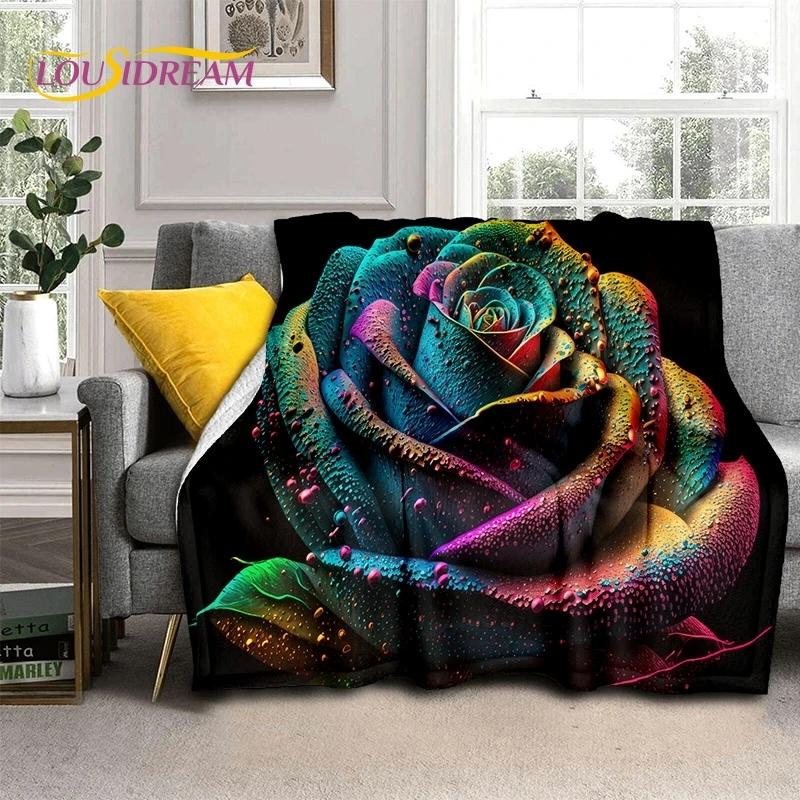 3D Rose Flowers Nordic Romantic Soft Blankets,Keep Warm Throw Blanket Comfortable Blanket for Picnic Beds Sofa Home Bedroom Gift