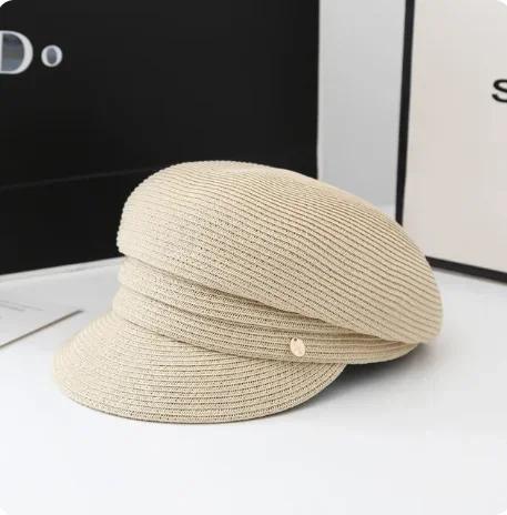 new Japanese Hats For Women Solid Plain Octagonal Newsboy Cap Ladies Summer Casual Straw Hat Beret Painter Cap Military Bonnets