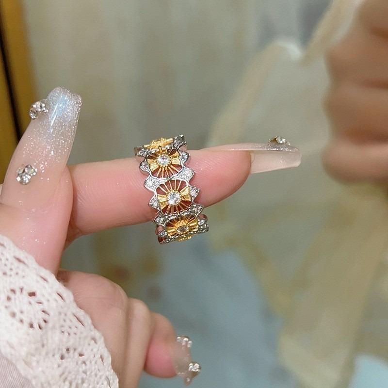 Medieval Vintage Zircon Texture Open Ring Niche High-end Index Finger Ring Light Luxury Personality Temperament Jewelry