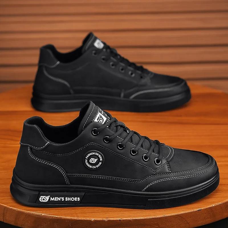 Herrenschuhe Mode Leder Freizeitschuhe für Herren Mesh Atmungsaktive Sneaker Schnürschuhe Plateau Vulkanisierte Schuhe Zapatillas De Hombre