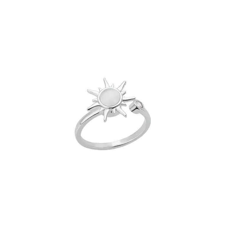Huajie Charming Irregular Sun Shape Rings for Women Round Stone Inlaid Elegant Ladys Open Ring  Accessories Trend Open Ring