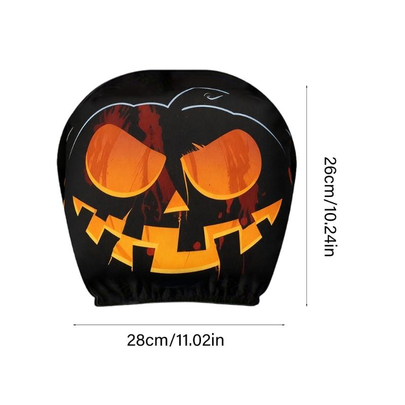 Cartoon Eye Car Seat Headrest Protectors Funny Evil Pumpkins Design Breathable Polyester Fabric Universal Size for Auto