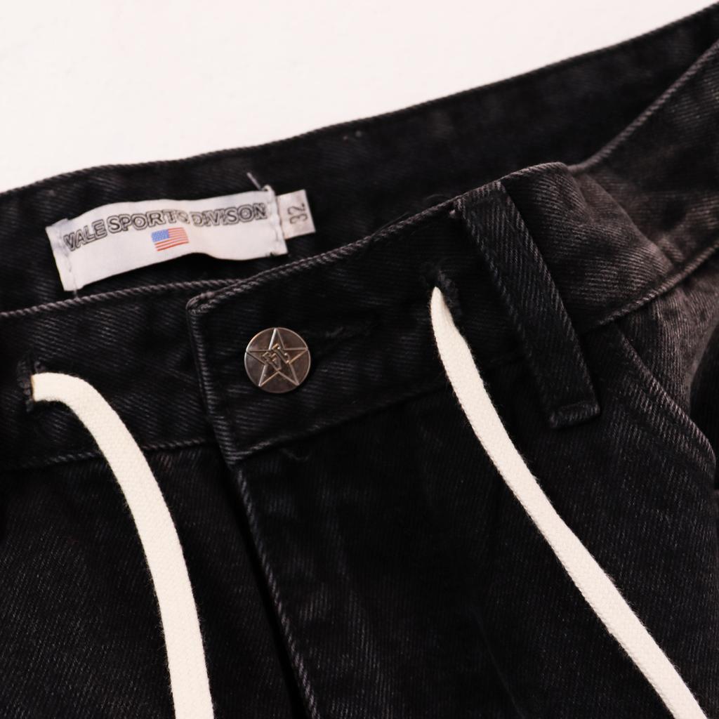 Men's Side Gradient Rhinestone Denim Shorts, Vintage Hip Hop Street Loose Drawstring Knee Length Shorts