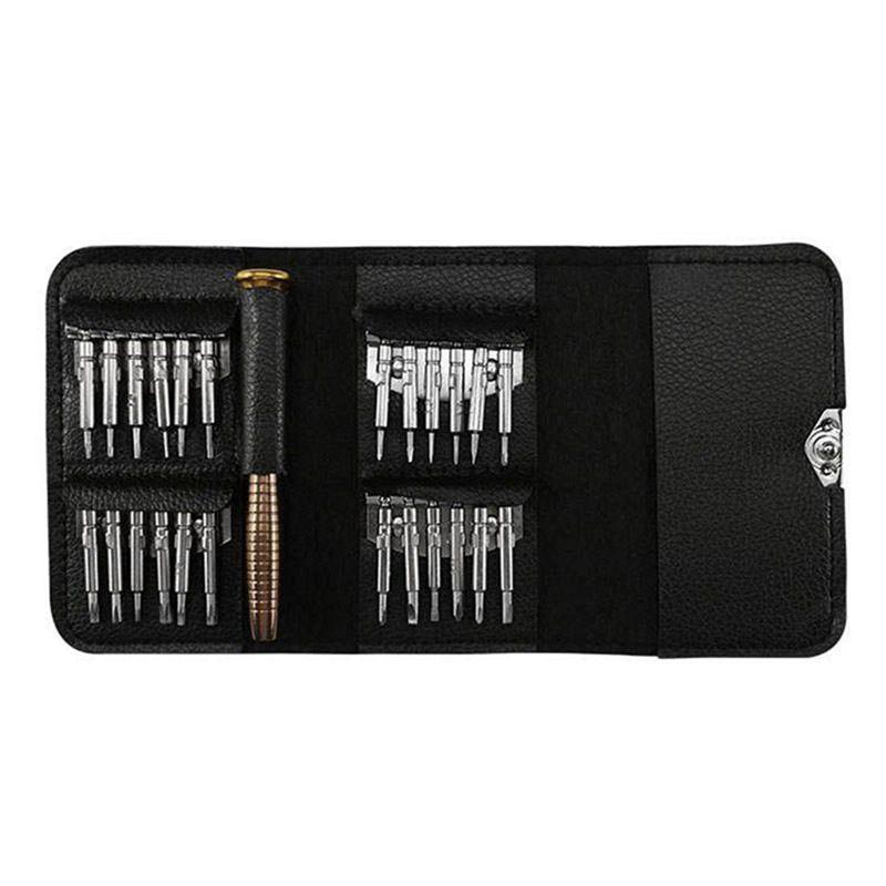 AEE2-25-In-1 Multifunctional Leather Case Manual Screwdriver Bit Set Replacement Mobile Phone Notebook Maintenance Tool