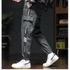 Spring Autumn Drawstring Waist Casual Fashion Cargo Pants Men Streetwear Contrast Trousers