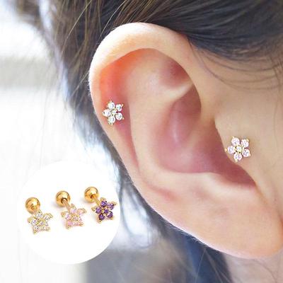 Cercei piercing din oțel inoxidabil cu flori mici în stil coreean, cu două fețe
