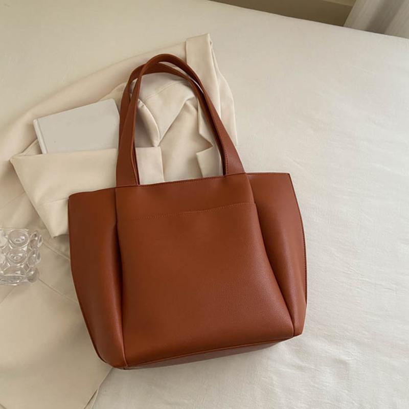 Women Large Capacity Top-handle Bags High Quality Solid Color Leather Shoulder Shopper Bags for Women  Designer