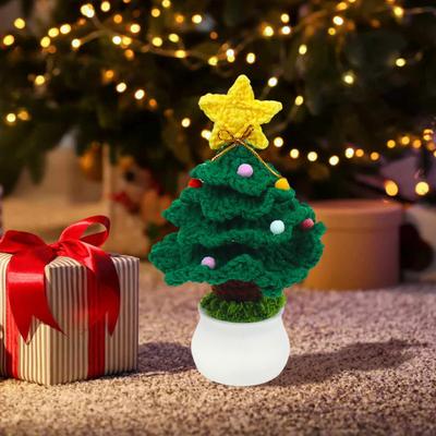 Tığ işi Noel Ağacı El Yapımı Örgü Noel Ağacı Süsleri Saksı Bitkisi Masaüstü Figürü Tatil El Sanatları İçin