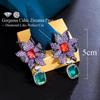 CMM Micro Paved Blue Cubic Zirconia Long Big Geometric Flower Drop Earrings Gold Color Bridal Dress Wedding Jewelry