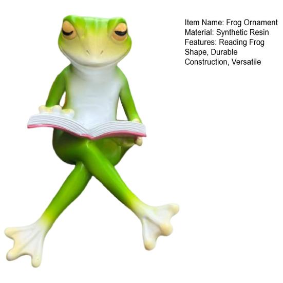 Reading Frog Ornament Synthetic Resin Figurine Leisure Holiday Animal Sculpture Outdoor Indoor Shelves Table Decoration