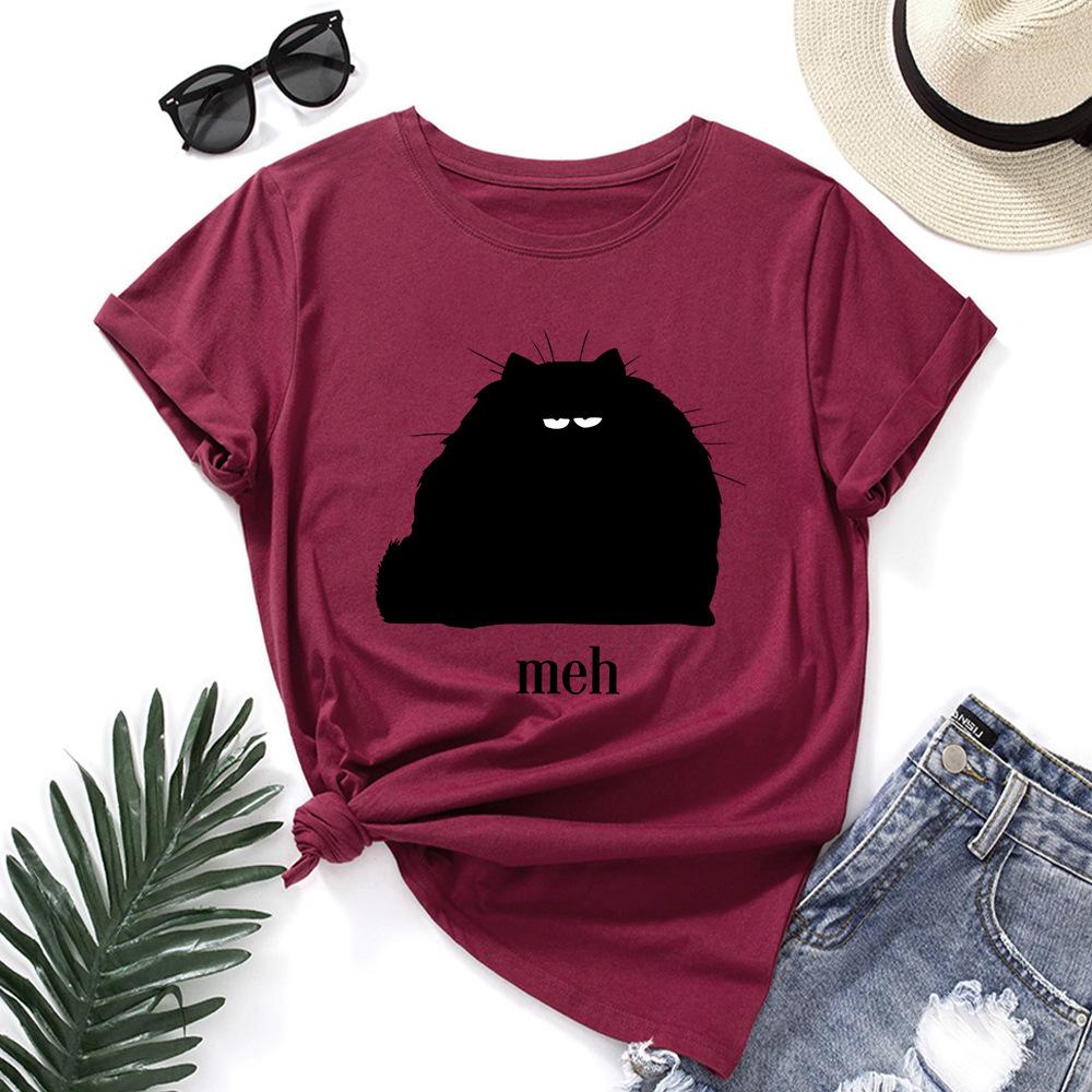 Cartoon Cotton T-Shirt Short Sleeve Round Neck Women 2d Print Tops