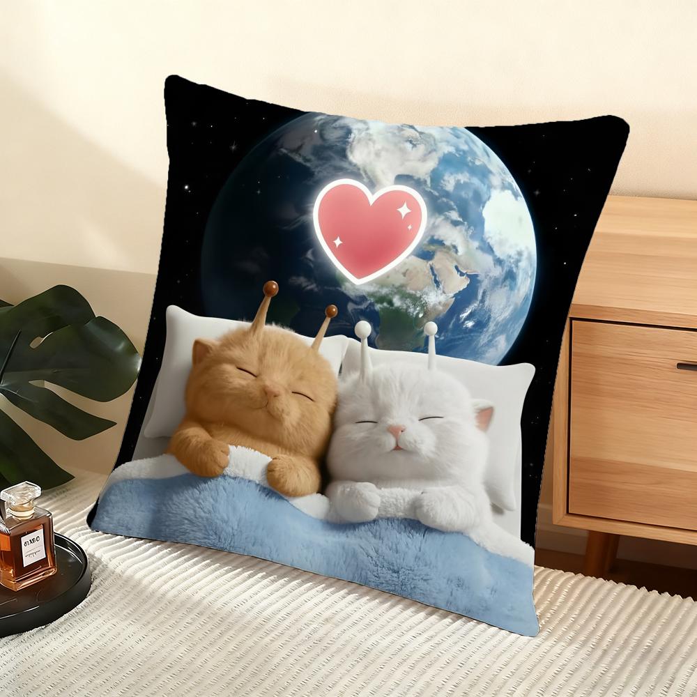 Cute Cat Cushion Cover Soft Short Plush Pillow Cover Smooth Cozy Texture Aesthetic Cushion Case Home Decor