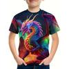 Colorful Dinosaur Graphic T-shirt for Boys - 3D Digital Print, Active and Stretchy Short Sleeve Tee for Summer Outdoor Fun