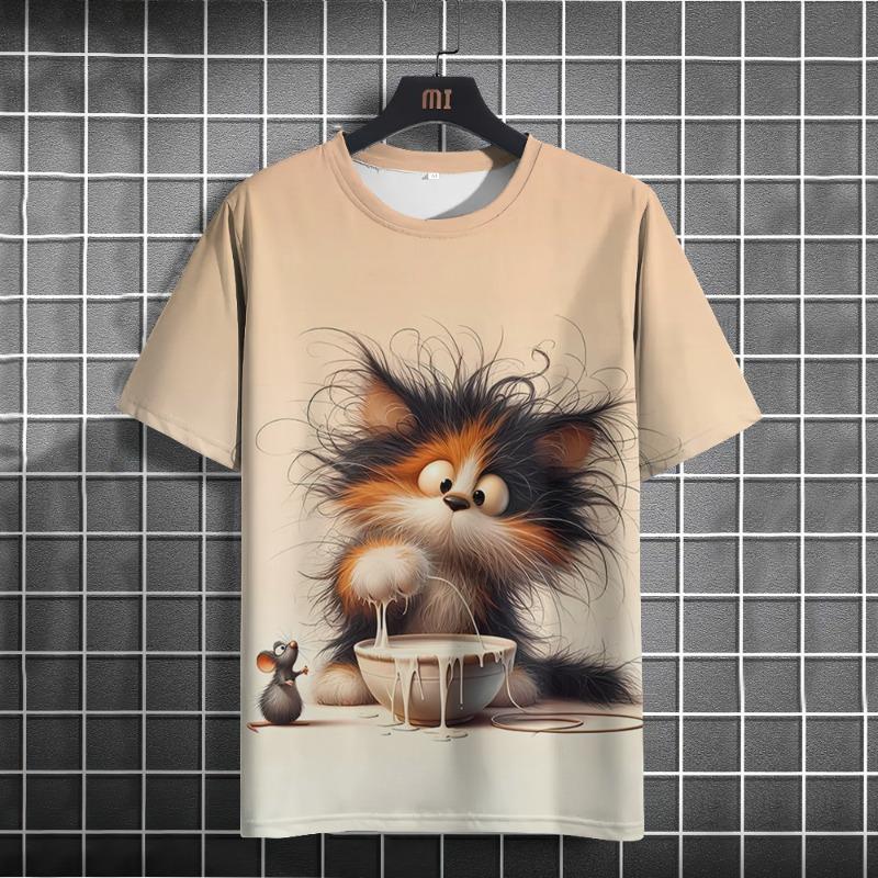 Funny Animal Men's T-Shirt Cute Cat Pattern 3D Printed T-shirts Casual Loose Fitting Short Sleeve Tee Oversized Men Clothing Top
