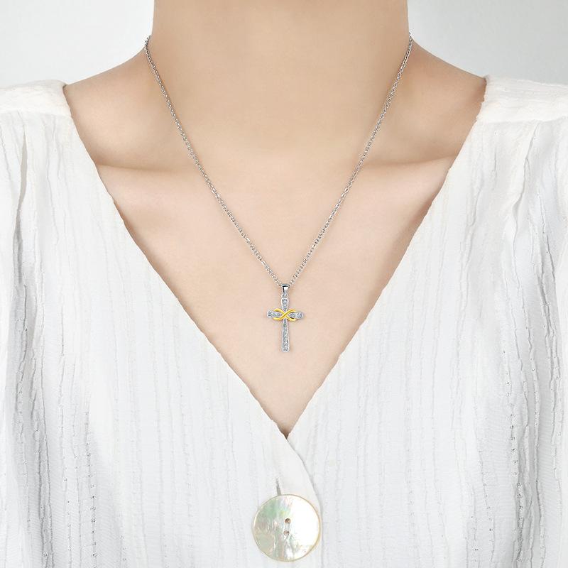Cross-border new product infinity 8-character pendant collarbone chain, European and American belief personality retro eternal cross necklace