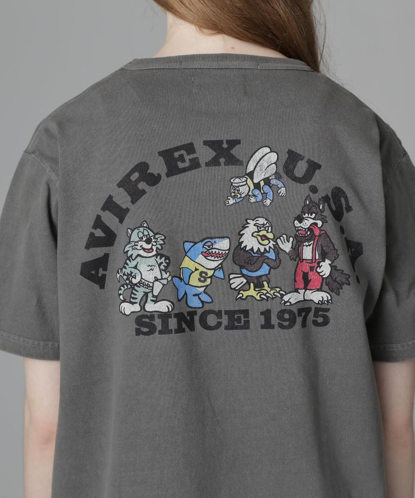 Avirex FADE WASH PRINT F T-SHIRT, Women's, 410, Charcoal, 783-5135604