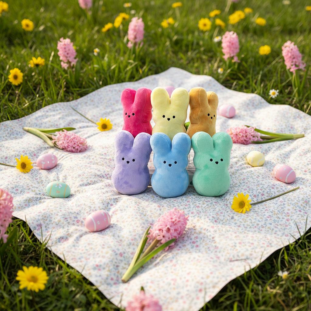 Peeps Plush Bunny Rabbit Peep Easter Toys Goodie Bag Fillers Carnival Prizes Assortment Kids Egg Filter Party Favors Cuddly Stuffed Fluffy Huggable