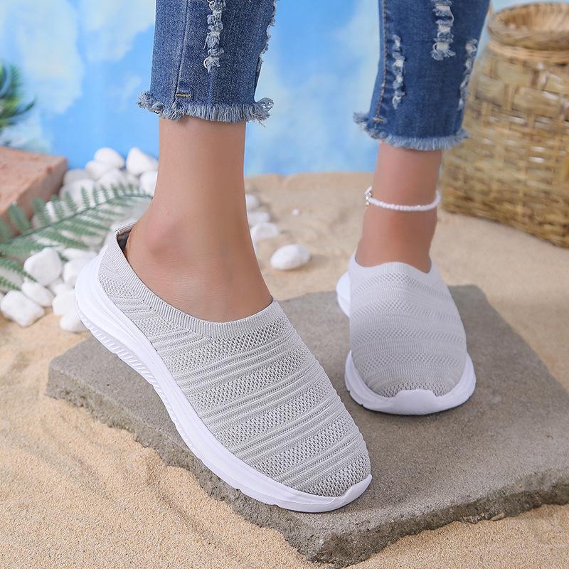 Trendy Casual Shoes 2026 Summer Mesh Breathable One Step Simple Shallow Mouthed Flat Bottomed Women s Shoes Zapatos De Mujer 36 серый