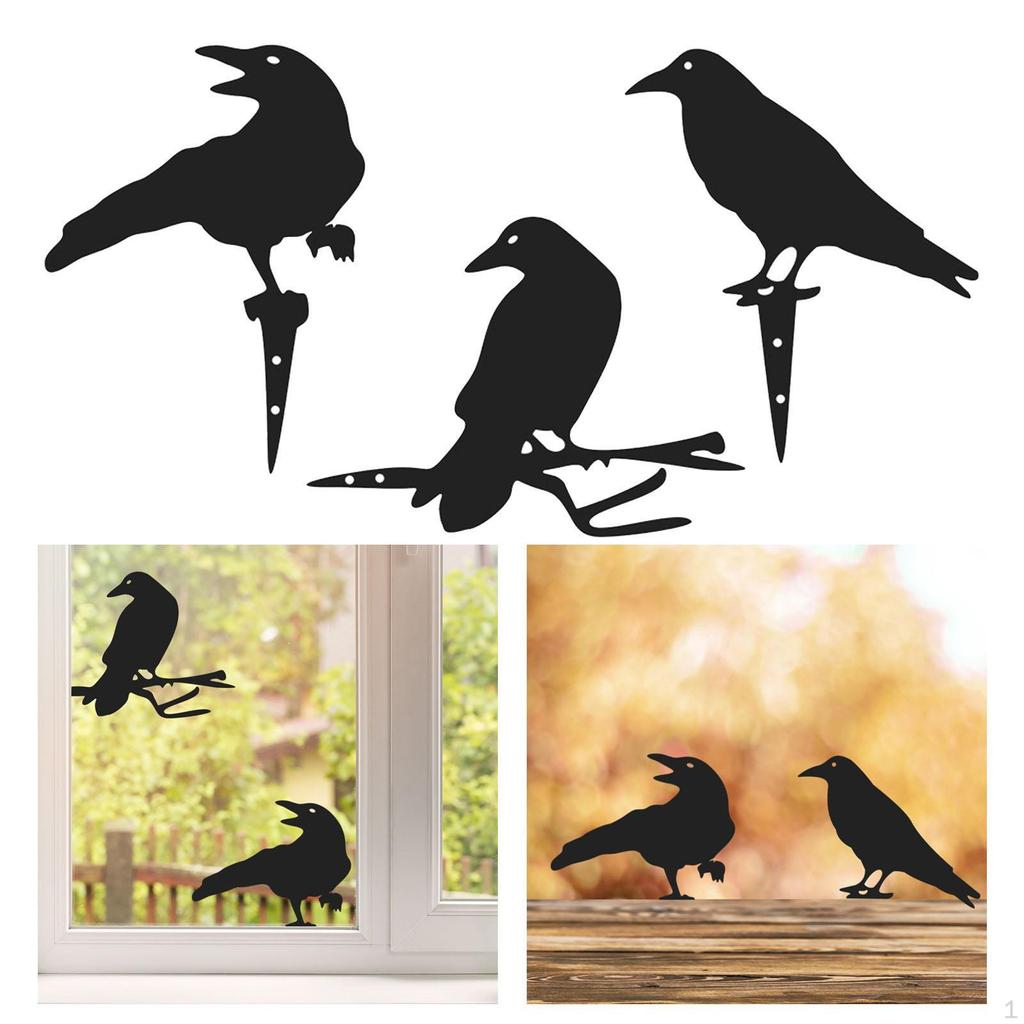 3x Metal Art Raven Garden Decoration Decorative Black Bird Silhouette Halloween Decor for Backyard
