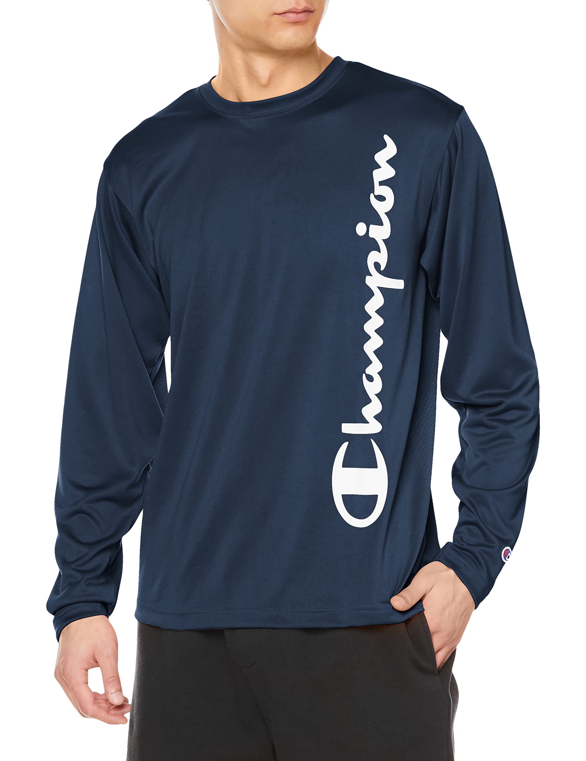 

Champion Лонгслив с круглым вырезом с UV Быстрая надпись Темный Размер L Мужская футболка Защита, Сушка, Логотип, Темно-синий, (C3-XS401)
