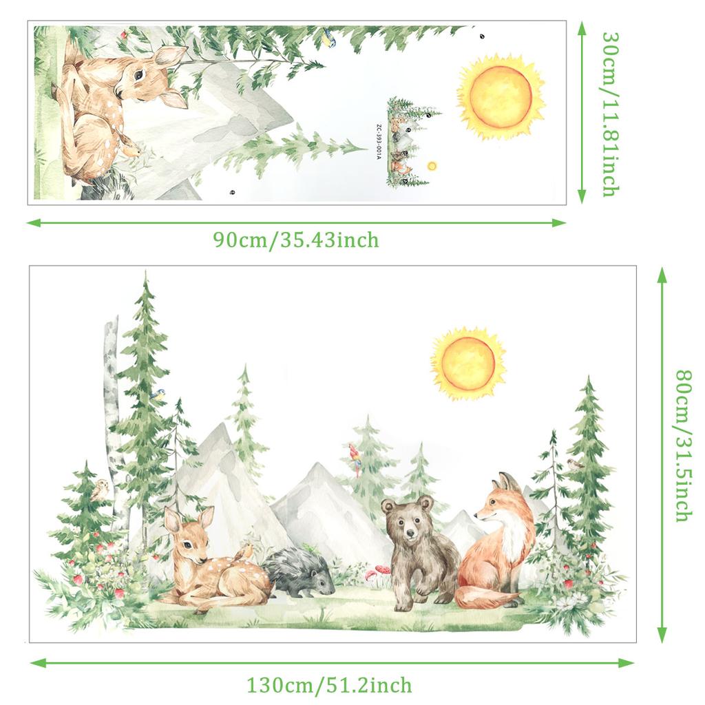 3Pcs Woodland Wall Decals DIY Large Pine Tree Forest Animal Bear Fox Peel & Stick Wall Art Sticker for Kid's Room Bedroom Decor