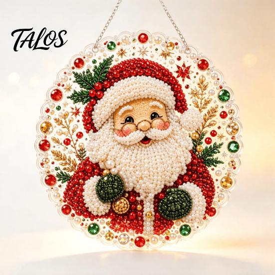 Home Art Activity Set Christmas Rhinestone Painting Kit, DIY Wreath Craft for Adults, Double Full Drill Accessory Sided Window Ornament, Acrylic