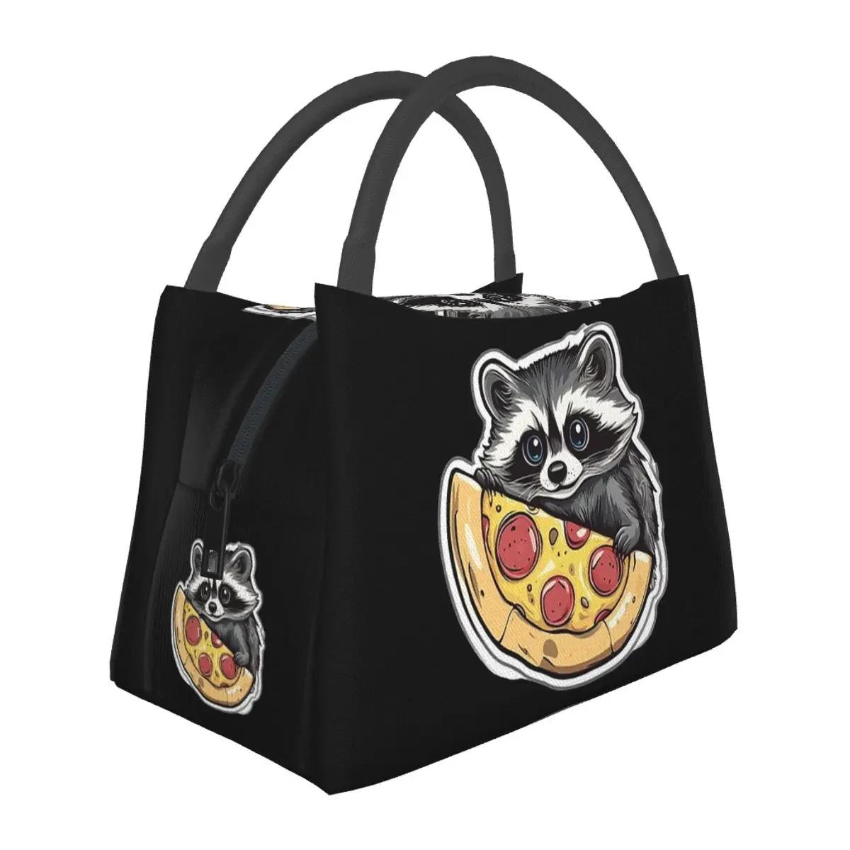 

Pizza Thief Raccoon Lunch Bags Insolated Bento Box Resuable Lunch Tote Picking Bags Cooler Thermal Bag for Women Children Travel 28x17x16CM