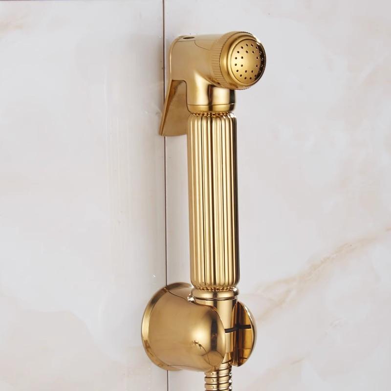 Tuqiu Hand Held Bidet Sprayer Douche Toilet Kit Gold Brass Shattaf Shower Head Copper Valve Set Jet Bidet Faucet Set