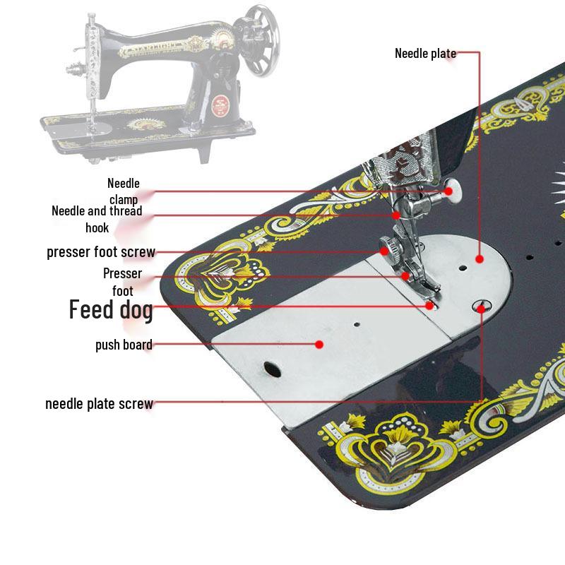Zestaw części zamiennych do maszyny do szycia w stylu vintage: Płytka ściegowa, bębenek i trzpień napędzane pedałem - Marka Flying Man Butterfly.