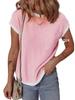 Women's Short Sleeve Ribbed Knit T-shirt - Casual Spring/Summer Top