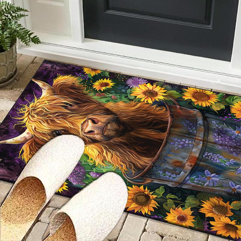 Cow In Flower Field Office Rug Chair Mat, Entryway Carpet, Suitable for Front Door, Bedroom, Living Room, Desk, Holiday Gift