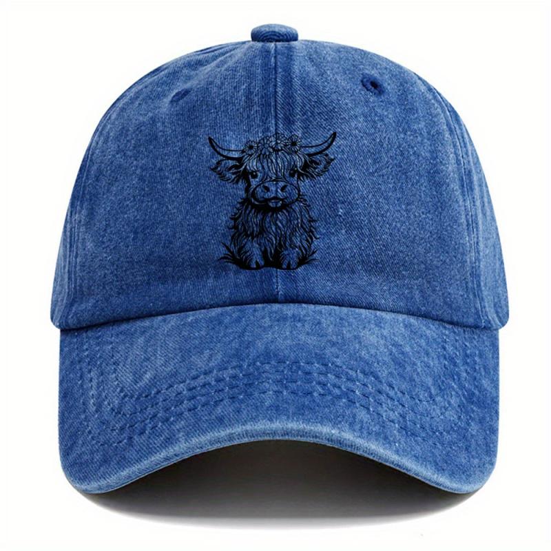 1Pack Of Cartoon Calf Print Washed Vintage Soft Top Sunshade Baseball Caps Unisex Versatile Baseball Caps