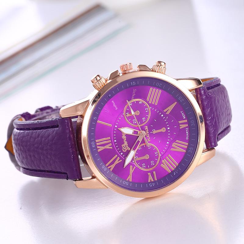 Elegante orologio al quarzo da donna Geneva con cinturino in pelle Orologio da polso elegante e casual per l'uso quotidiano