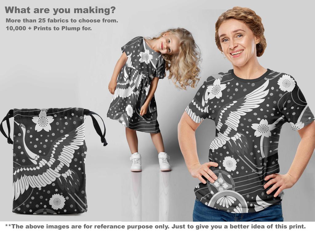 oneOone Cotton Flex Dark Gray Fabric Asian Japanese Pattern Sewing Material Print Fabric By The Yard 40 Inch