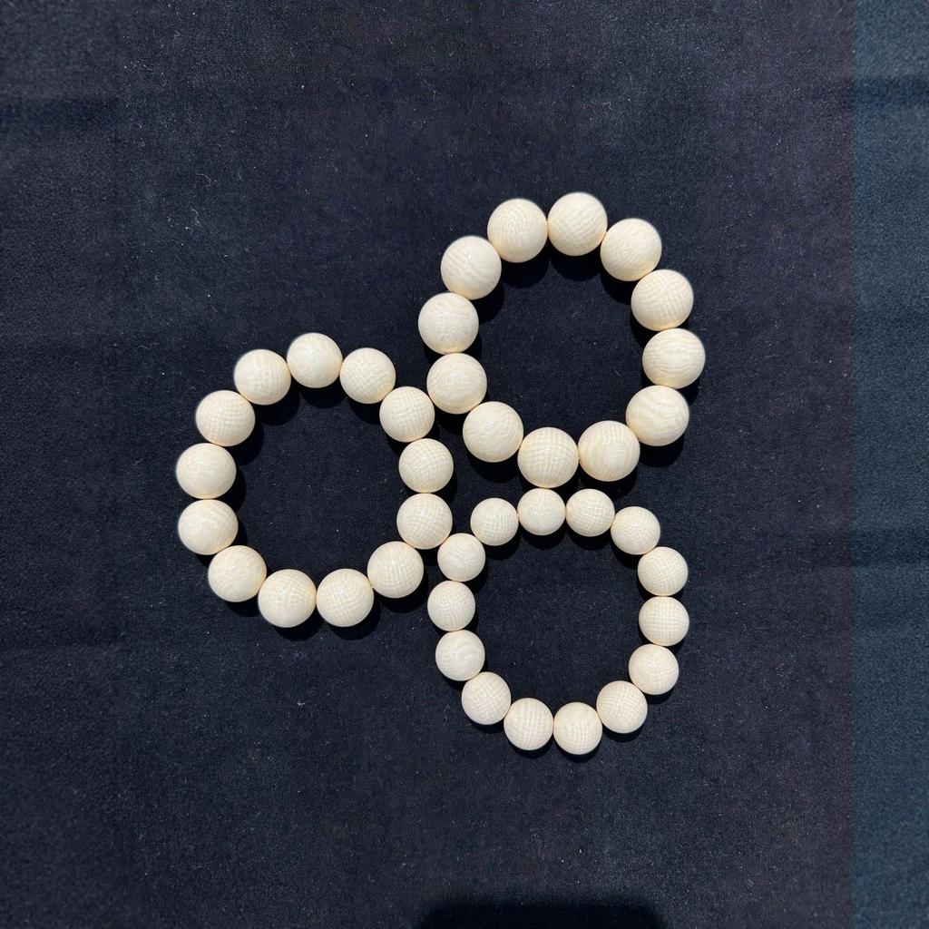Erkek Budist Tesbih Bileklik - Izgara Desenli Taklit Mamut Fildişi, Tek Tur, Edebi El Sanatı
