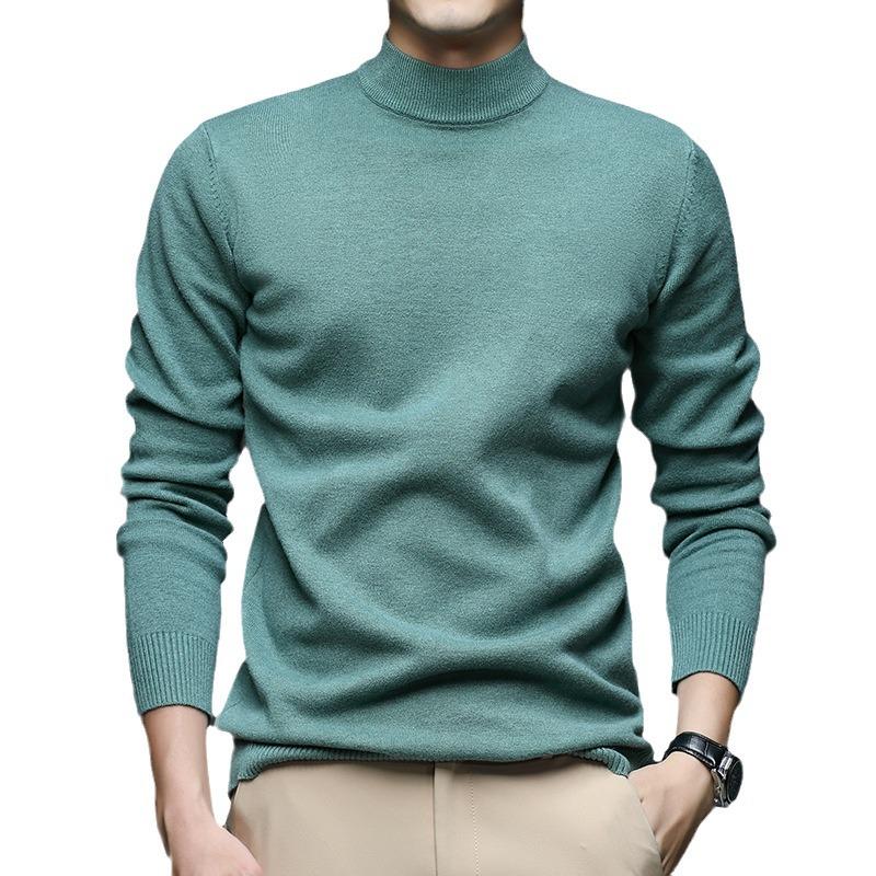 Męski jesienny sweter slim fit z półwysokim dekoltem - młodzieżowy sweter bazowy w jednolitym kolorze