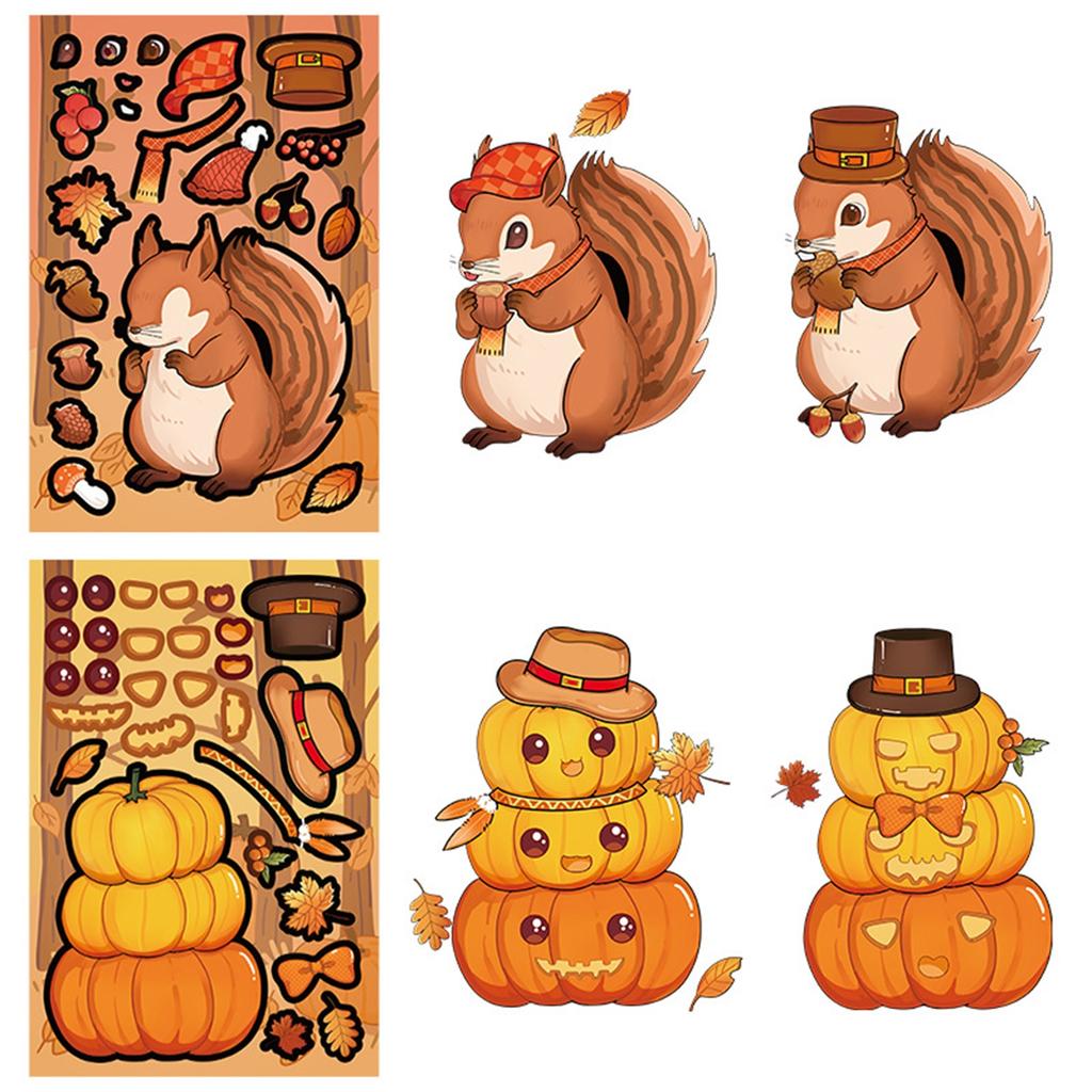 8 Thanksgiving Puzzle Face-changing Stickers, Cartoon Turkey And Squirrel Children's Cute Puzzle Diary DIY Stickers
