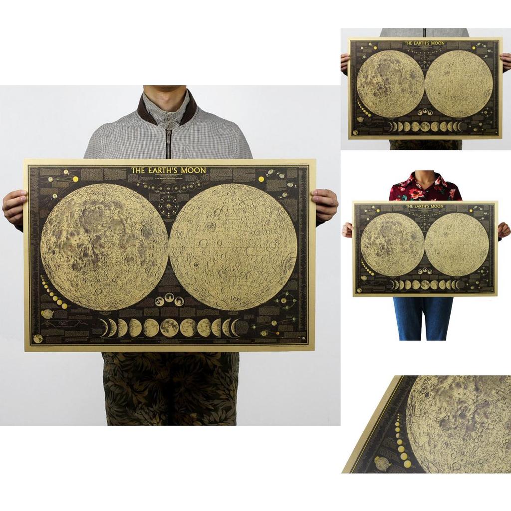 Retro Grote Vintage Papier Aarde Maan Wereldkaart Poster Prachtige Wanddecoratie Voor Huis