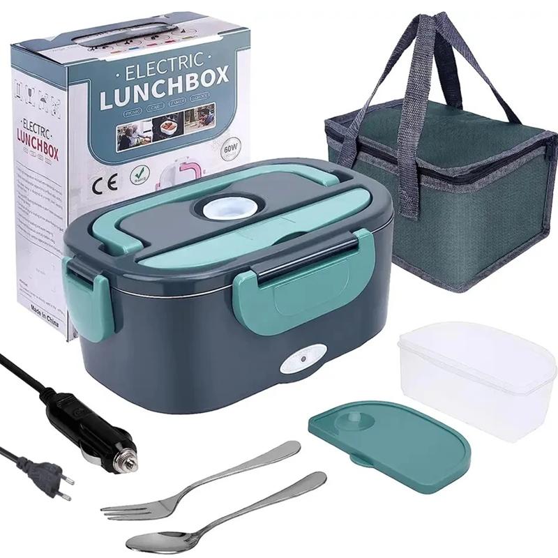 Boîte à lunch électrique 1,5 L 60 W Chauffe-repas Portable Anti-fuite Chauffage pour Voiture Maison pour Camionneurs Chauffage Déjeuner Micro-ondes