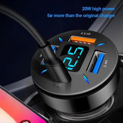 66W USB nabíjačka do auta Rýchle nabíjanie PD QC3.0 S voltmetrom Zásuvka cigaretového zapaľovača Napájací adaptér pre iPhone 11 12 Samsung Xiaomi