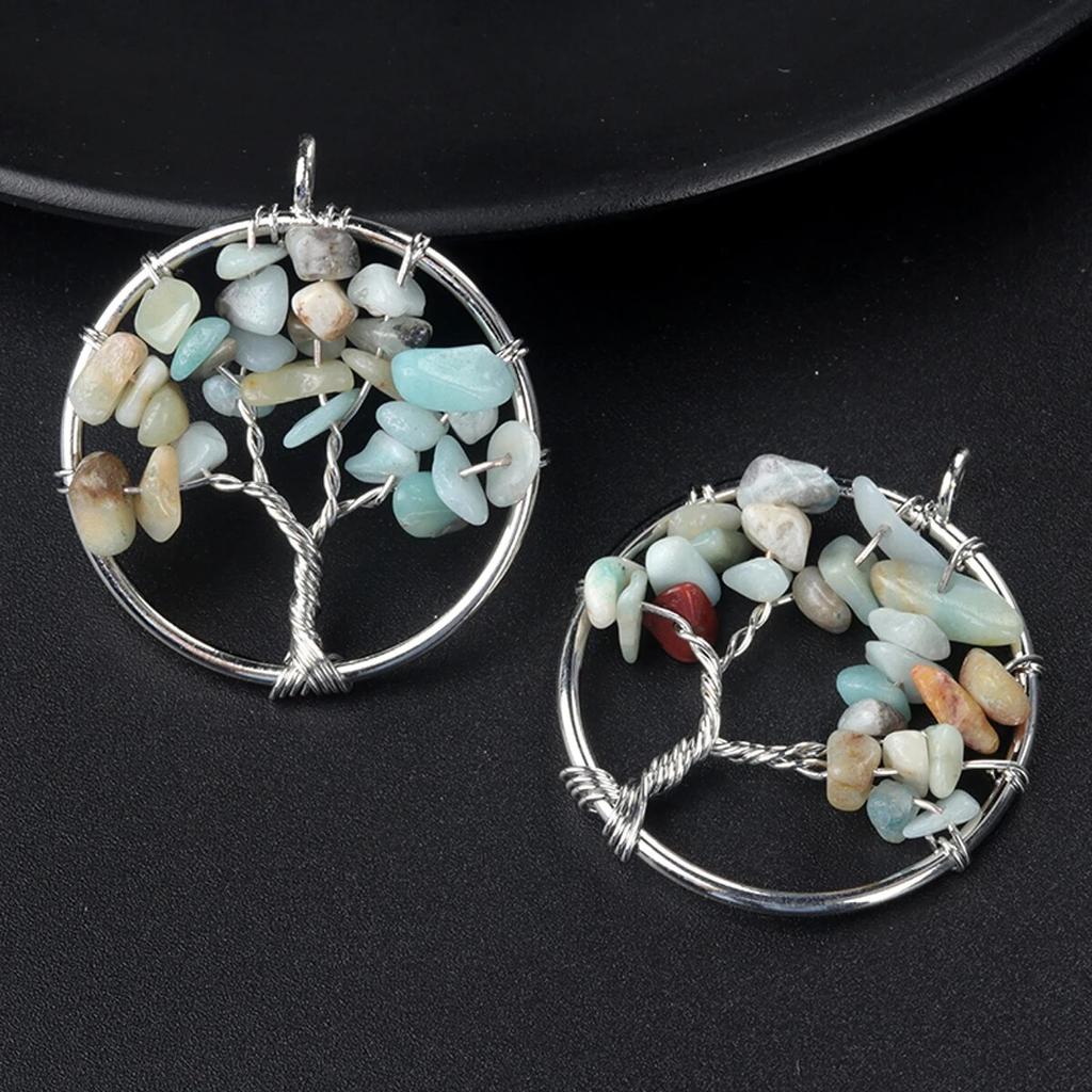 1Pcs Tree Of Life Pendant Natural Stone Winding Gravel Pendant For Jewelry Making DIY Necklace Accessory Size 30x30mm