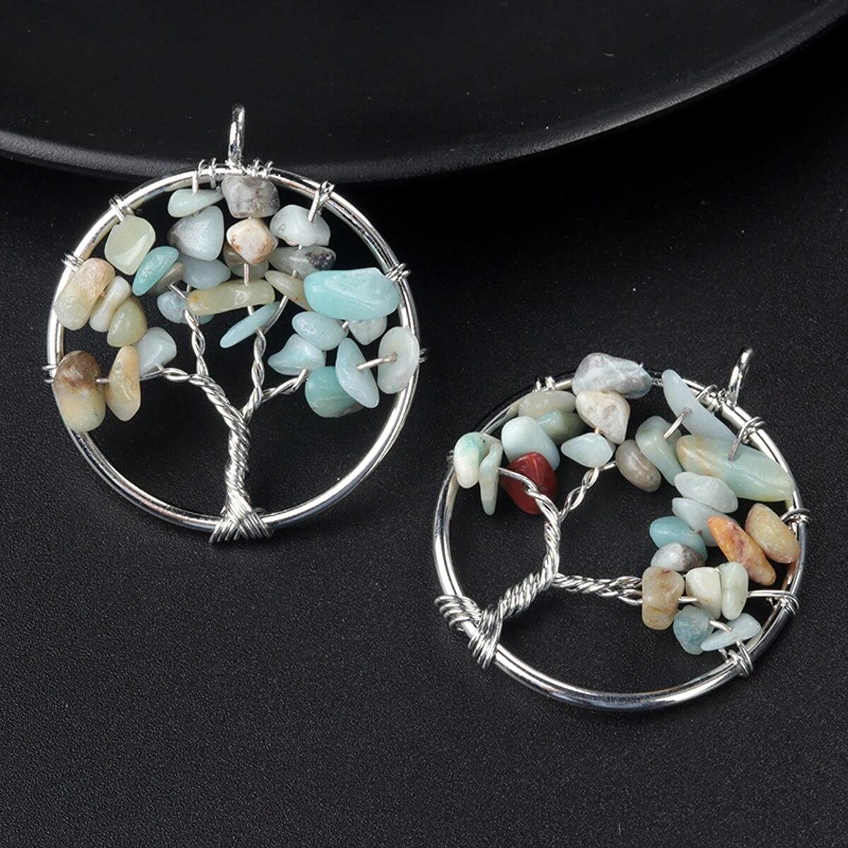 

1 шт., кулон «Древо жизни», натуральный камень, обмотка, гравийный кулон для изготовления ювелирных изделий, ожерелье, аксессуар «сделай сам», размер 30x30 мм 30x30mm